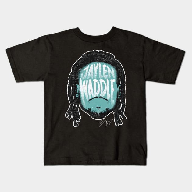 Jaylen Waddle Miami Player Silhouette Kids T-Shirt by Buya_Hamkac